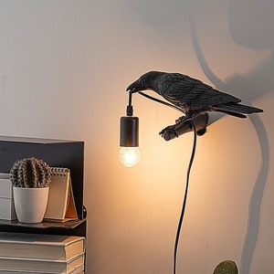 Lampe murale en résine, oiseau porte-bonheur, corbeau, lampe de table, veilleuse, chambre à coucher, chevet, salon, lampe murale, décoration intérieure, LED - Product Image 2