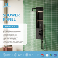 Panneau de douche en acier inoxydable 304 noir mat avec double niche de douche intégrée et éclairage LED