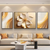 Peinture murale d'art moderne en porcelaine cristalline texturée 3D, motif floral blanc et feuille dorée, pour salon