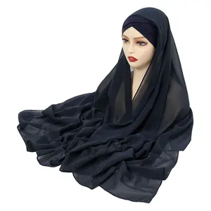プレミアムマレーシア高品質トルコファッションイスラム教徒の女性スカーフショールヘッドスカーフ2in1インナーキャップシフォンインスタントヒジャーブ