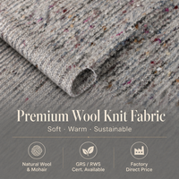 Vente en gros de tissu tricoté en fil bouclé, fabrication OEM ODM, couleurs teintes sur mesure pour la production de vêtements, tricots et textiles.