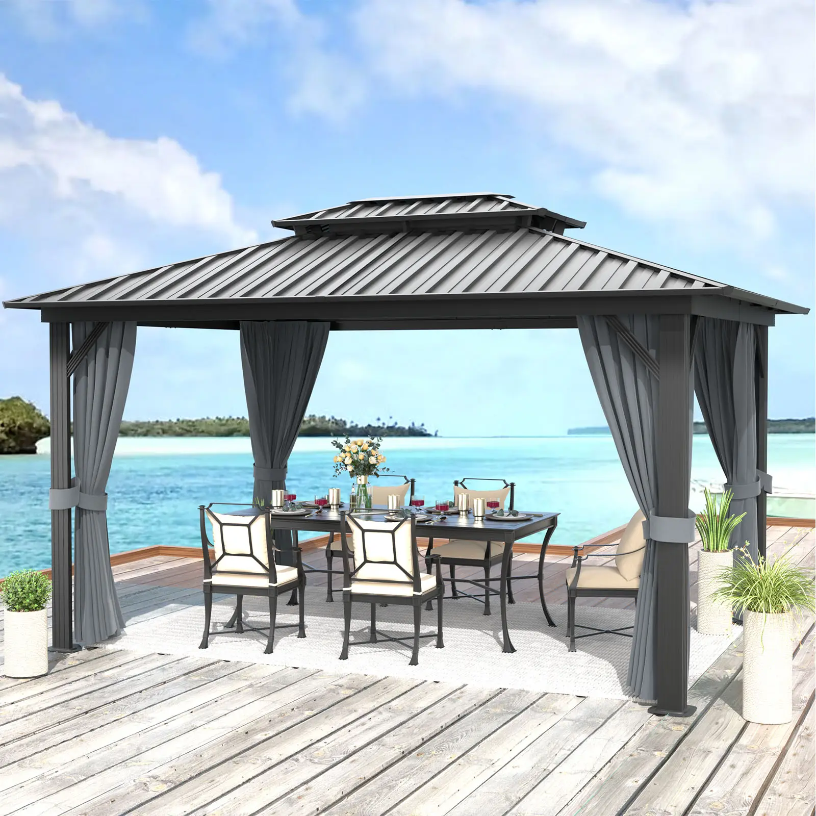 Chất lượng cao 3x3.65m gazebo Patio không thấm nước tán sang trọng ngoài trời pergola bên ngoài Công viên sân đất vườn gazebo