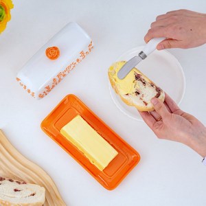 Nueva Mantequera de Cerámica Naranja con Rosa en Relieve 3D, Caja para Mantequilla Esmaltada para el Hogar y Restaurantes, Almacenamiento de Queso - Product Image 2