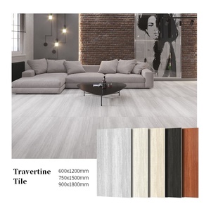Carreau de porcelaine industriel aspect travertin 600x1200, effet pierre gris clair pour loft moderne et sol d'appartement - Product Image 1