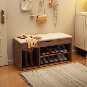 Solid Wood Modern Simple Home Shoe Stool Doorway Entrance Shoe Rack One-piece Long Bench - Product Image 1
