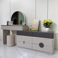 Commode de chambre moderne en panneaux MDF avec plateau, 6 tiroirs, éclairage intelligent, grand miroir réglable, durable, écologique, couleur personnalisable