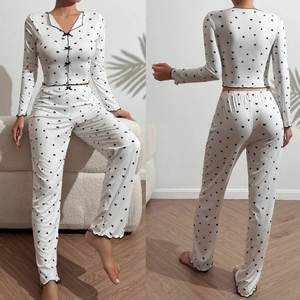 Vêtements de maison pour femmes Pantalons Love Print Long Sleeve Two Pieces Set Casual Loungewear Russia Sleepwear - Product Image 1