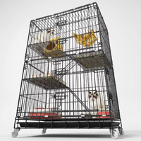 Cage à chat et hamster en fer noir massif, avec plateau en plastique thermolaqué, emballage en boîte, base à roulettes, durable, classique, moderne, simple
