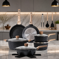 Ensemble de casseroles en granit antiadhésif de haute qualité, 17 pièces, couvercles en verre, fond plat en acier inoxydable, design moderne et luxueux, vente chaude