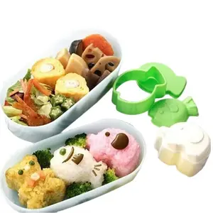 Moule en plastique coloré pour sushi bento, ensemble de 3 pièces, design éléphant, poisson, dessin animé, pour boule de riz, simple et facile à utiliser
