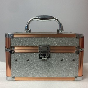 Small Vintage Style Red Aluminum <strong>Makeup</strong> <strong>Box</strong> with Leopard Print Portable Cosmetic Case Featuring Glitter and Mirror for Travel - Product Image 4
