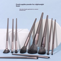 Set Kuas Makeup 10 Buah dengan Gagang Kayu Serat Sintetis - Kuas Kipas Lembut & Kuas Eyeshadow/Bedak Tabur All-in-One - Grosir