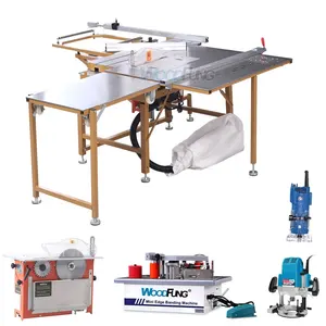Woodworking double saw blade dust free sliding table saw with stand cutting board panel saw table MJ09BR
