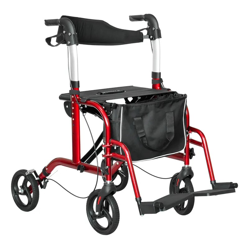 BQ1001A rouleau de marcheur à 4 roues en aluminium avec siège et panier ou sac pour personnes âgées