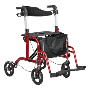 Rollator de alumínio de 4 rodas bq1001a, rollator com assento e cesta ou saco para idosos