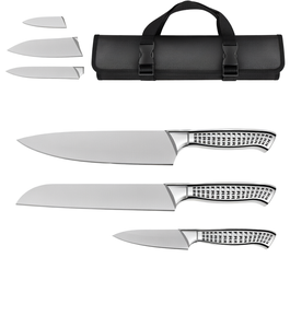 Ensemble de 4 couteaux de chef faits à la main en acier inoxydable avec collection de couteaux à découper et à trancher de qualité supérieure, étui en cuir inclus - Product Image 1
