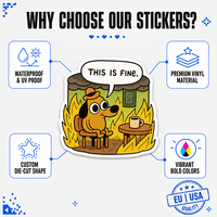 Impression d'étiquettes autocollantes découpées sur mesure avec logo de marque d'entreprise, motifs humoristiques de memes d'Internet, étiquettes de marque écologiques