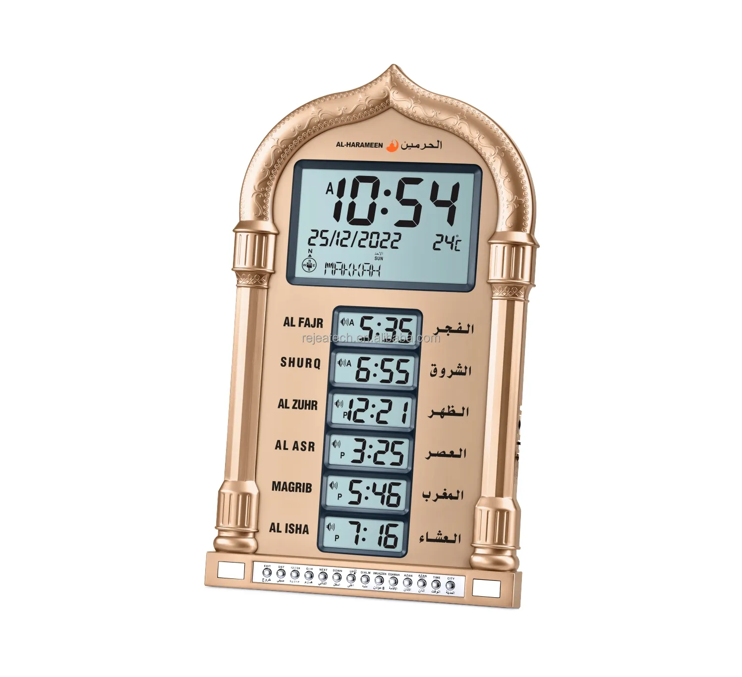 AL-HARAMEEN โต๊ะอิสลาม Azan มัสยิดมุสลิมนาฬิกาแขวนแบบพกพาออกแบบการเดินทาง
