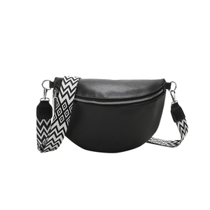 Sac bandoulière unisexe en cuir PU souple avec logo personnalisé, sangle jacquard, nouveau modèle, fermeture éclair - Product Image 2