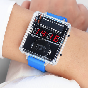 นาฬิกาอิเล็กทรอนิกส์ DIY โปร่งใส สร้างสรรค์ ไมโครคอนโทรลเลอร์ จอแสดงผลสีแดง นาฬิกาหลอดดิจิตอล สำหรับทุกเพศ ดีไซน์เก๋ ตัวเรือนพลาสติก สายแบบหัวเข็มขัด - Product Image 1