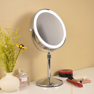 Specchio Cosmetico LED Rotondo da 8 Pollici a Doppia Faccia con Funzione di Ingrandimento e Sollevamento Telescopico, Cornice in Metallo - Product Image 1