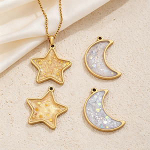 <span class=keywords><strong>Dina</strong></span> - Dijes Versátiles de Acero Inoxidable con Baño de Oro de 18K, Diseño de Estrella y Luna, Regalo de Boda, Accesorios de Joyería Personalizados al por Mayor - Product Image 3