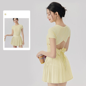 Ensemble jupe de tennis rembourrée avec logo personnalisé, haut court à dos échancré et jupe, séchage rapide, pour le golf et le paddle, haute qualité, avec poches, jupe plissée - Product Image 4