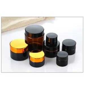 Grosir Toples Kaca Kosmetik Amber 5Ml 10Ml 15Ml 30Ml 50Ml 60Ml 100Ml dengan Tutup Plastik untuk Krim Tubuh