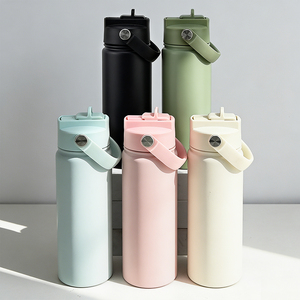 Botellas de agua deportivas personalizadas de 18 oz, termo a prueba de fugas, libre de BPA, botella térmica de acero inoxidable para gimnasio y viajes con pajita. - Product Image 2