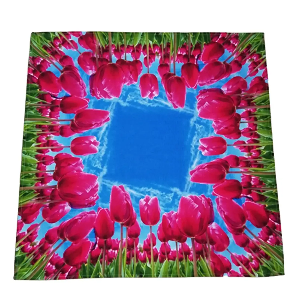 Squared Shape Red Tulip Print Tablecloth of 85x85cm Made by BSCI Audit Factory Popular in European Countries