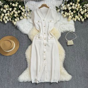 <span class=keywords><strong>Robe</strong></span> en tricot mi-longue sexy à <span class=keywords><strong>col</strong></span> en <span class=keywords><strong>V</strong></span> de qualité supérieure A49, <span class=keywords><strong>v</strong></span>êtements d'été pour femmes, <span class=keywords><strong>robe</strong></span> élégante décontractée à <span class=keywords><strong>manches</strong></span> <span class=keywords><strong>courtes</strong></span> avec boutons - Product Image 5