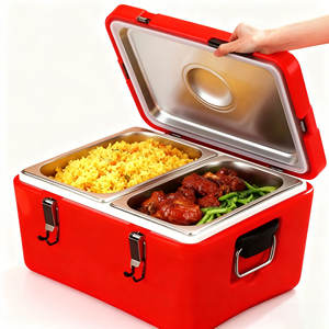 Kırmızı paslanmaz çelik gıda kavanozu katmanlı yemek kutusu bireysel bölmeler gıda termos kolu ile gıda ısıtıcısı Set - Product Image 3