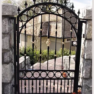 Porte extérieure en métal forgé Porte de clôture en acier galvanisé Porte en fer forgé Design