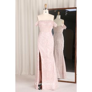 Robe de soirée moderne à paillettes roses pour femmes une épaule sans manches <span class=keywords><strong>Sexy</strong></span> transparent dos nu plissé mince robe en queue de poisson droite - Product Image 1