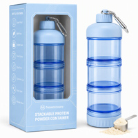 Conteneur de poudre protéinée 50g 100g 150g avec mousqueton, boîte de rangement portable multi-couches pour compléments alimentaires pour la salle de sport et les voyages