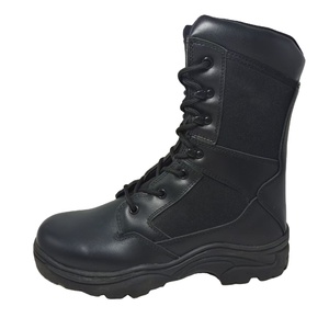 TSB101 <b>Black</b> Training long high top durable Leather <b>Boots</b> with side zip customized heavy duty <b>working</b> <b>boots</b> - Product Image 1