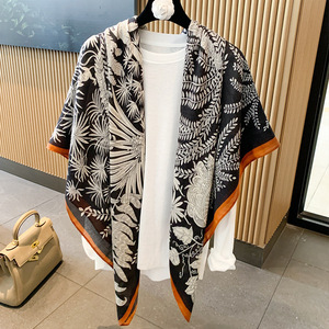 Yeni stil büyük 130*130cm pamuk keten kare eşarp kadınlar için renkli ekose çiçek baskılı atkılar hicap şallar - Product Image 2