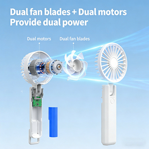 Producto para el Hogar Inteligente, Ventilador de Mano Moderno de Doble Aspa, Ventilador de Cuello Plegable Silencioso y Portátil con Gancho - Product Image 3