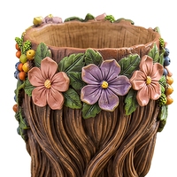 Hars Bloemenmeisje Plantenbak Pot Houtnerf Bloemenbeeld Bloempot Tuinornament Bureaudecoratie