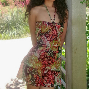 Wholesale Y2K Women Vacation Dress Vintage Colorful Print Beaded Halter <b>Tie</b> Backless Tube Dress - Product Image 4