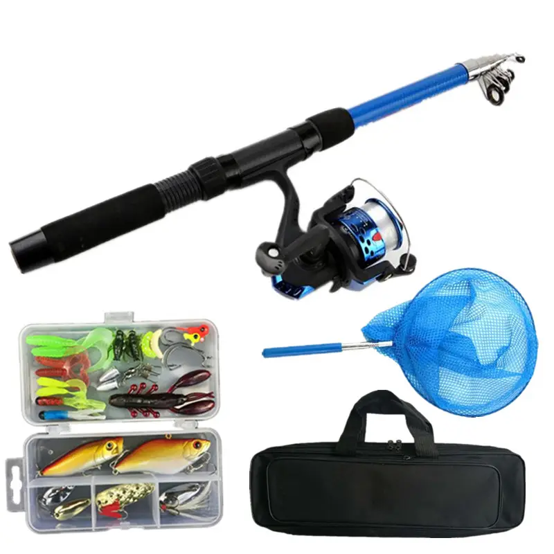 New Arrival Spinning Telescopic Fishing Rod And Reel Set Combo Kit Set With Line Lures Hooks Reel and Carry Bag