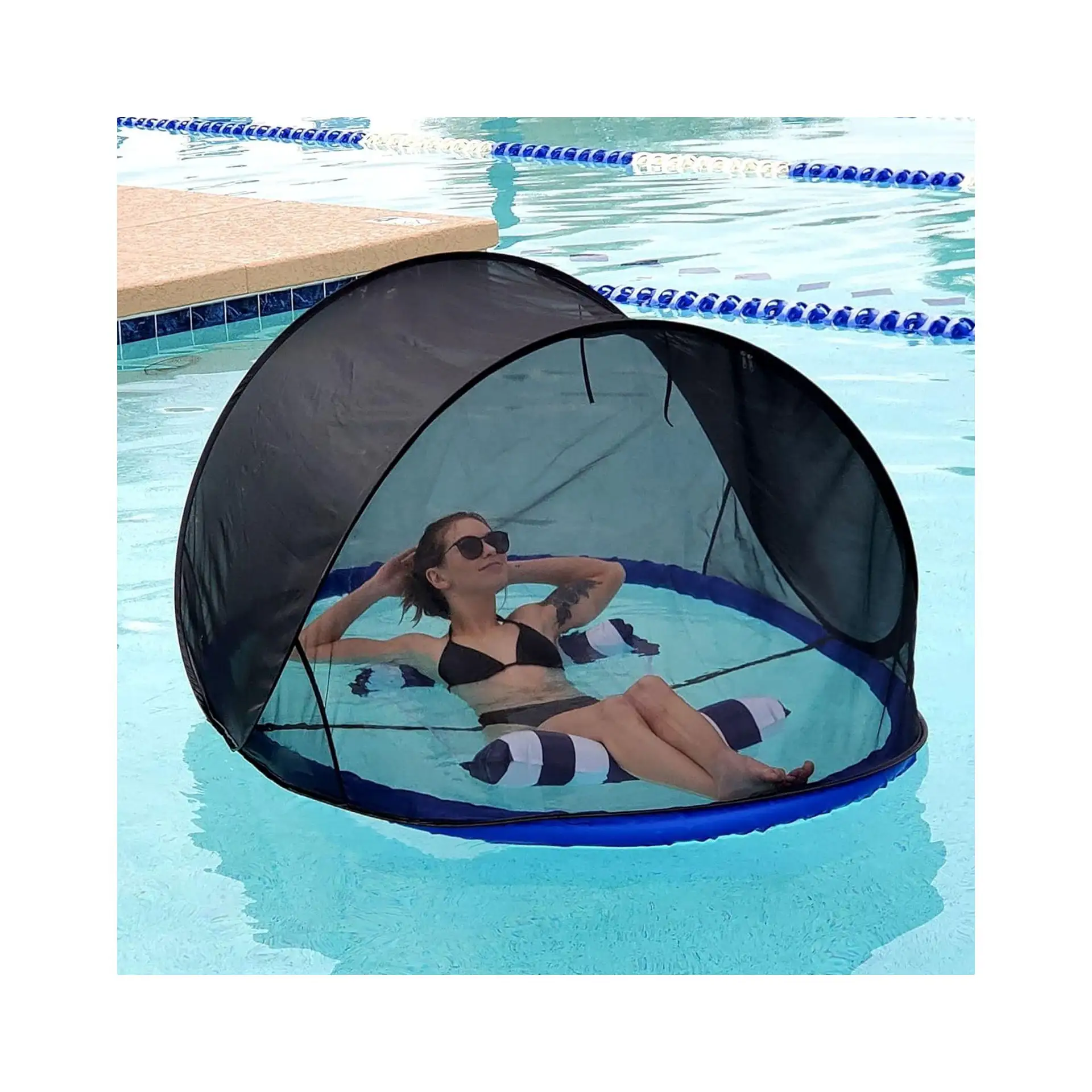 Flotador individual para piscina, sombrilla de protección solar, carpa mosquitera, no requiere construcción, apertura rápida