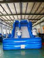 Toboggan aquatique gonflable géant avec piscine, structure de jeux gonflable en PVC commercial, combo gonflable extérieur personnalisé pour enfants et adultes
