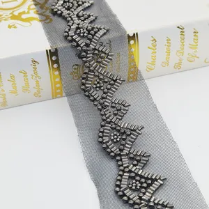 El yapımı inci boncuklu dantel trim moda giysiler aksesuar yapay elmaslı kurdele trim siyah renk giysi için trim