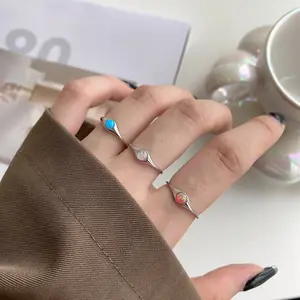 Dylam Synthetic Opal Stone Price Stone Adjustable Open Ring 925 Sterling Silver Pink Blue Rings For Women Lover Girl Gift