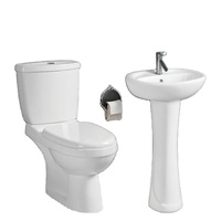Ensemble WC moderne blanc avec cuvette sur pied, facile à nettoyer, en céramique résistante à l'eau, articles sanitaires pour hôtels