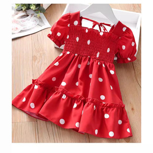 Robe d'été transfrontalière INS pour petites filles, col carré, à volants, imprimé pois, manches courtes, coupe trapèze, en polyester - Product Image 4