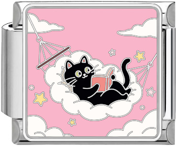 4974-black cat hammock reading