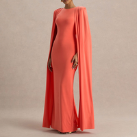 Versandfertig: Luxuriöses Damen-Abendkleid mit Cape-Ärmeln, O-Ausschnitt, figurbetontem Schnitt, Maxi-Länge, hohem Schlitz – Elegantes Party-, Abschlussball- und Hochzeitskleid