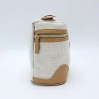 Trousse de Maquillage de Luxe Minimaliste en Lin pour Femme, Durable, Imperméable, Portable, avec Patchwork en PU, Grande Capacité, Sac de Rangement pour Cosmétiques